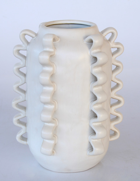 Large Off White Ceramic Pleated Jar